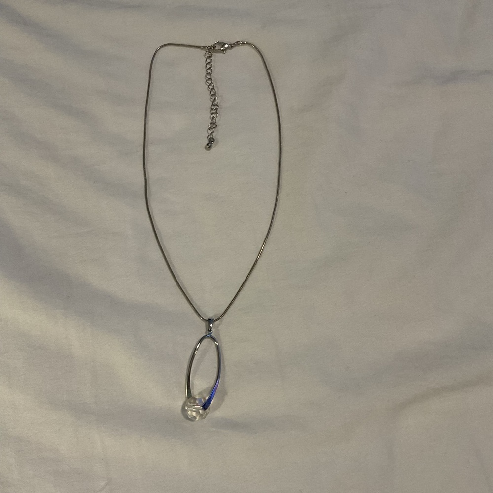 Elegant Silver Necklace with Faux Beaded Pendant
